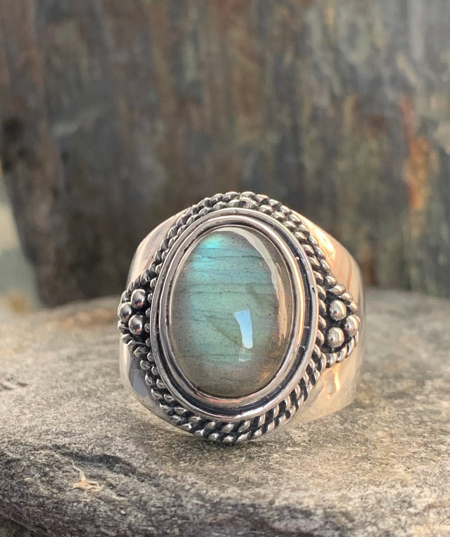 Bague torsadée labradorite argent