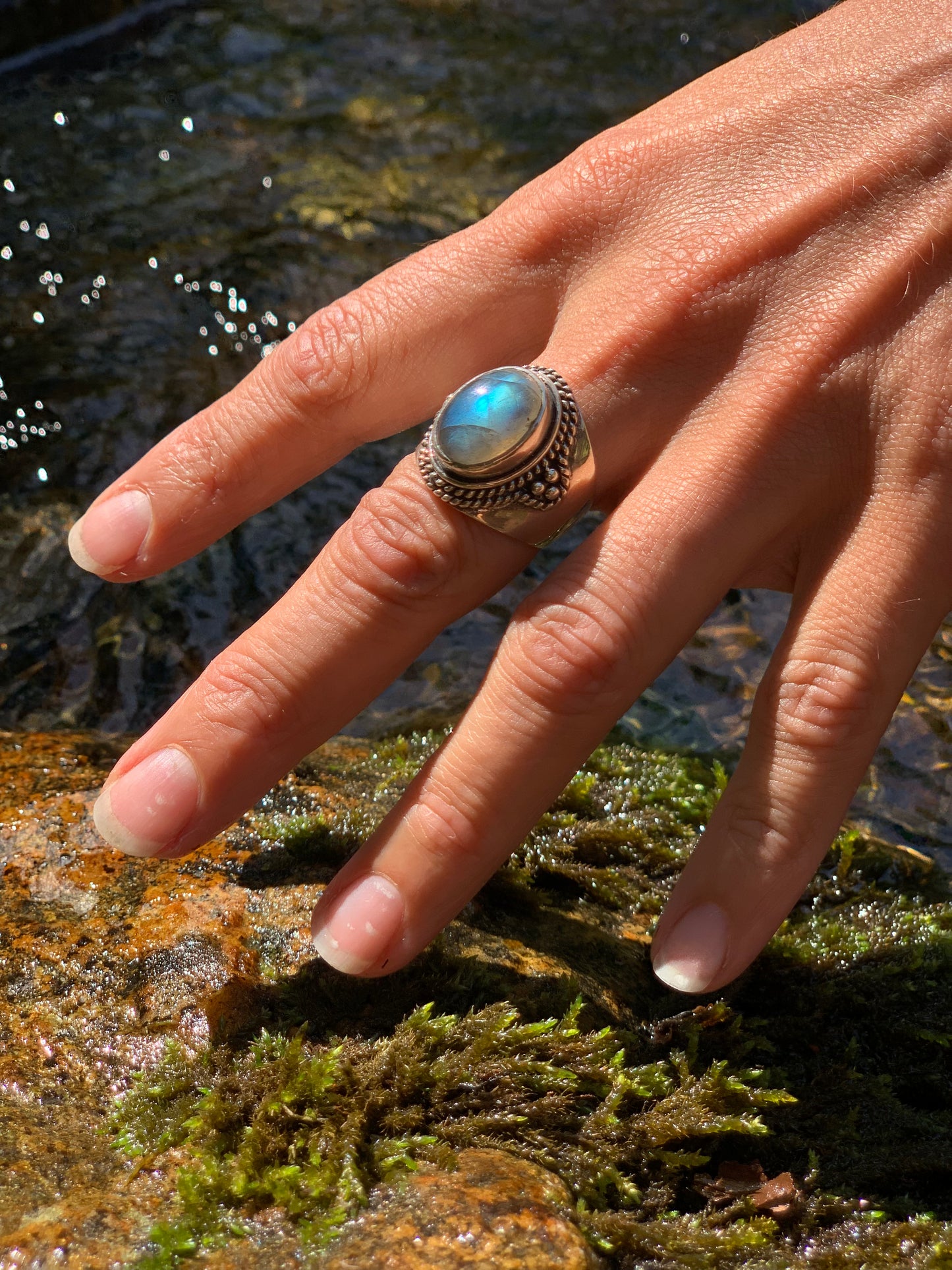 Bague torsadée labradorite argent