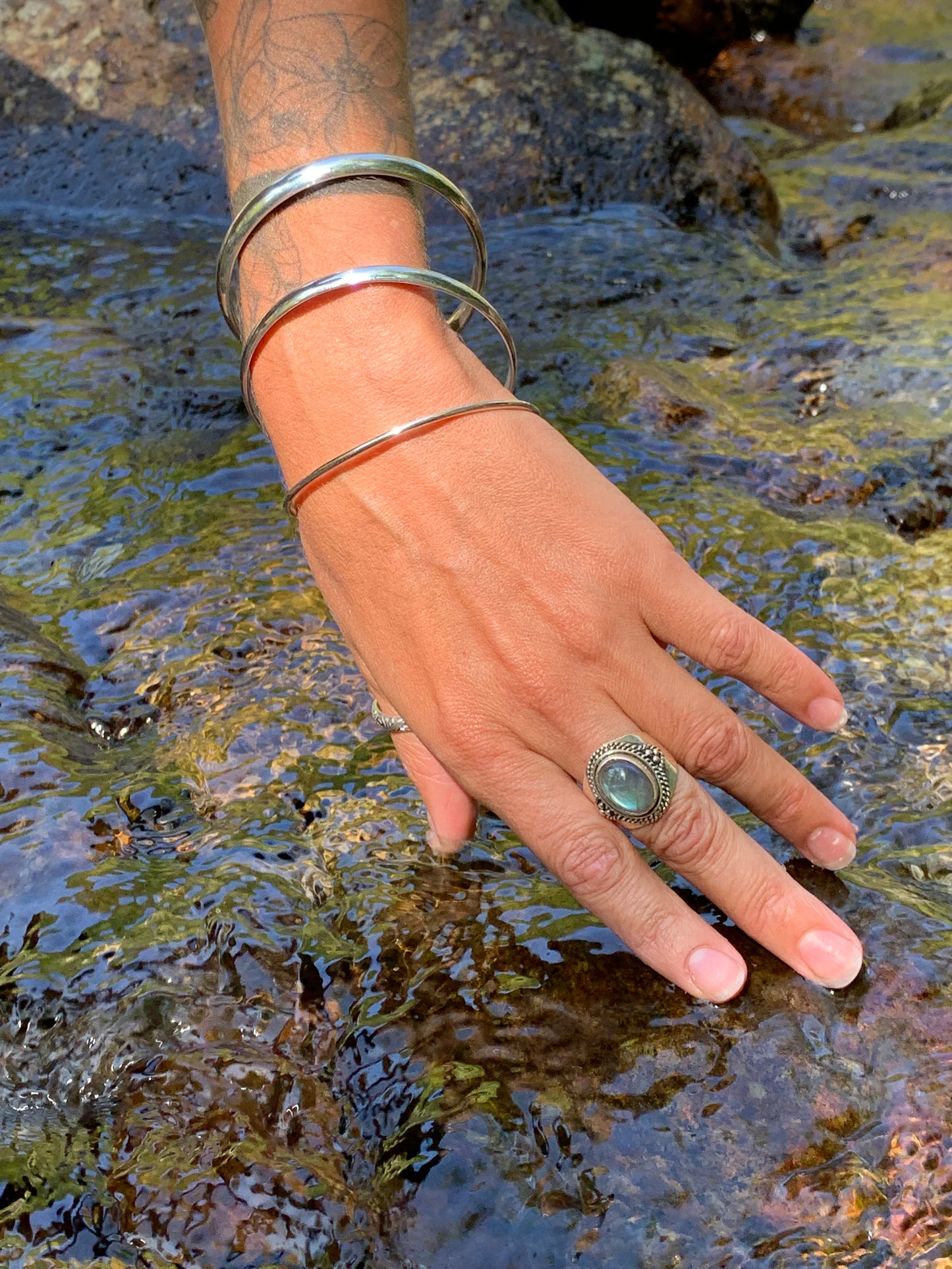 Bague torsadée labradorite argent