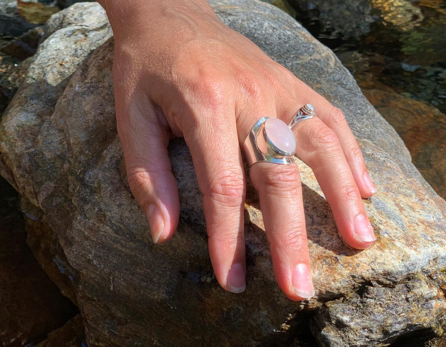 Bague argent massif et nacre blanche