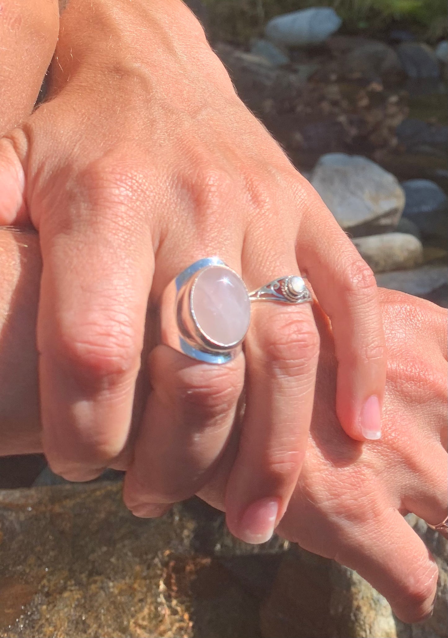 Bague argent massif et nacre blanche