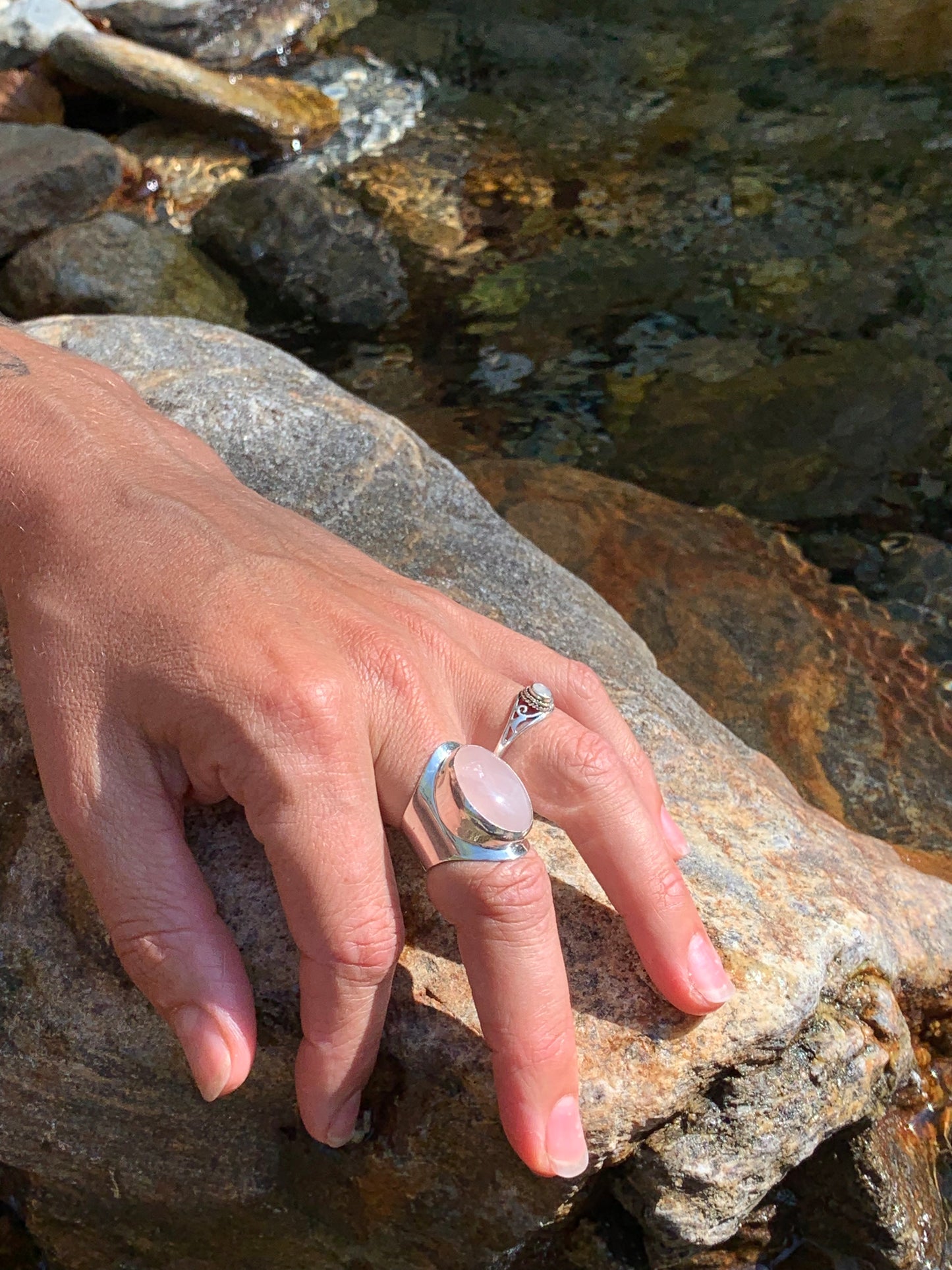 Bague Argent Quartz Rose