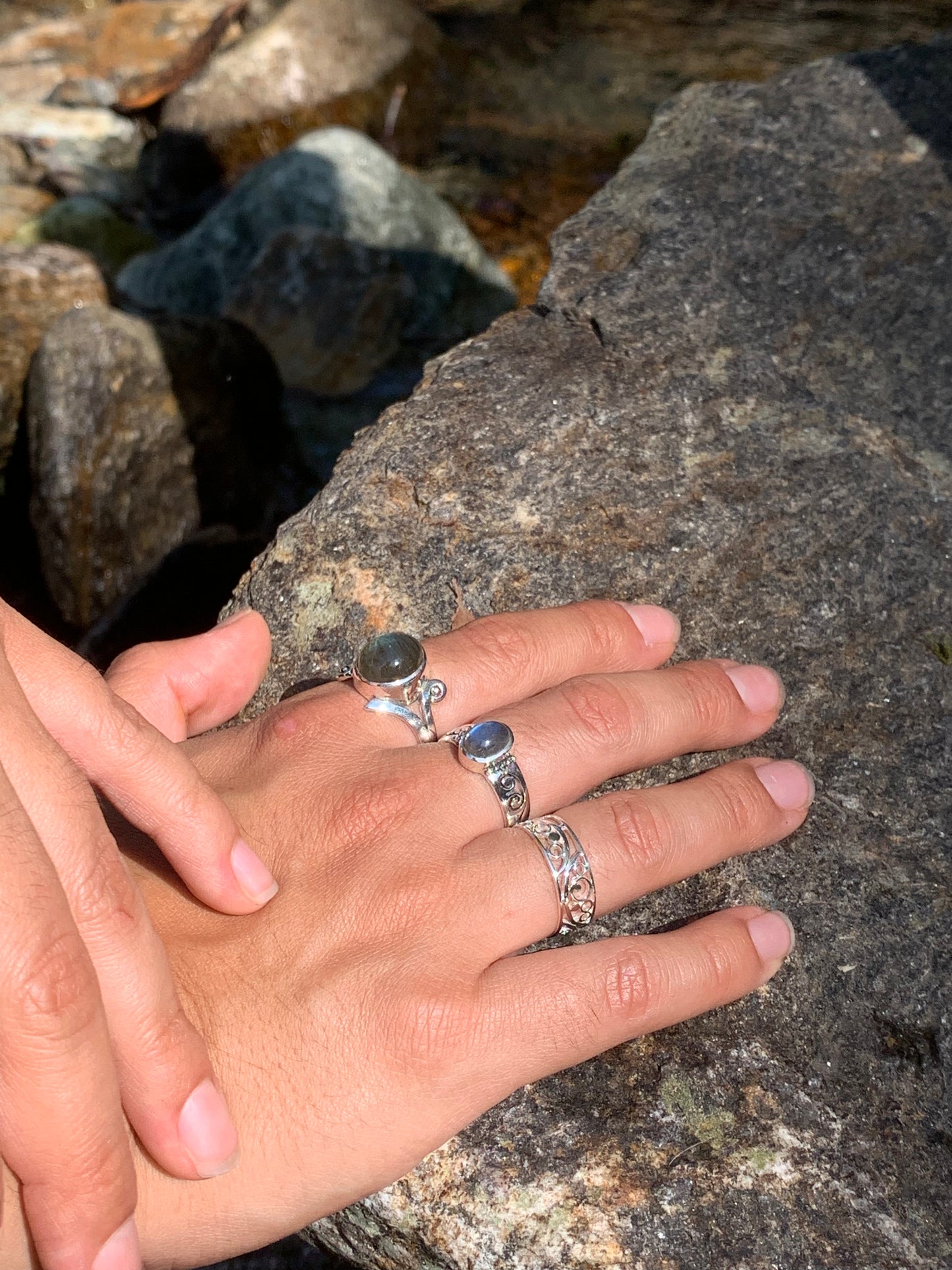 Bague argent labradorite à motifs