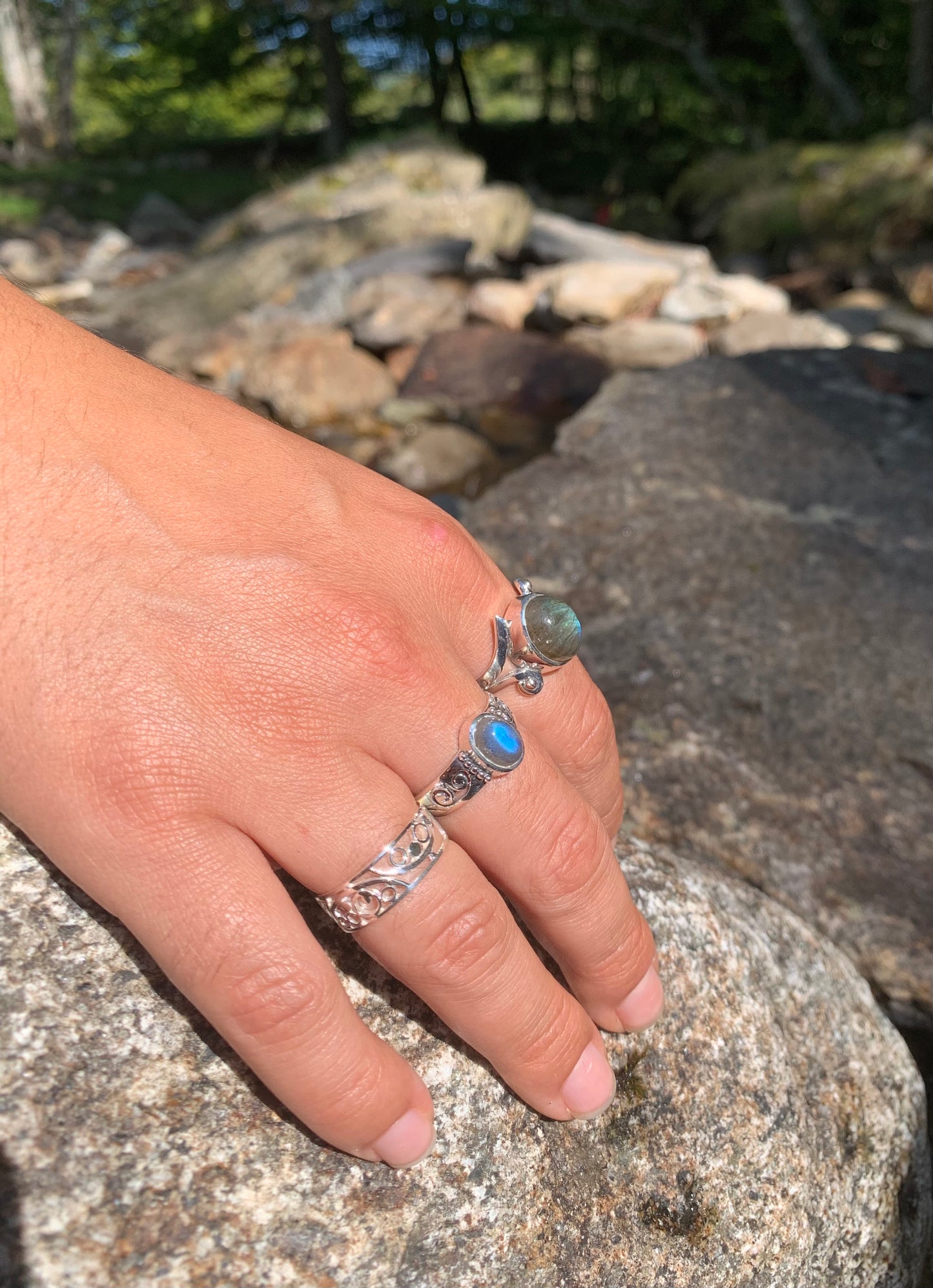 Bague argent labradorite à motifs