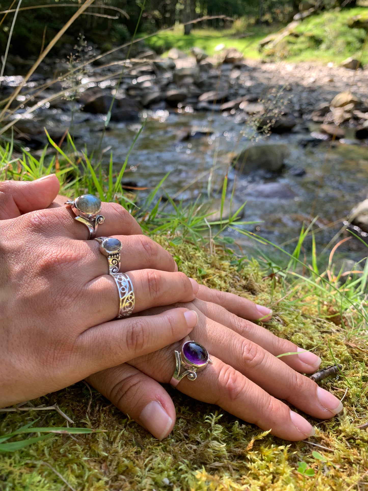 Bague argent labradorite à motifs