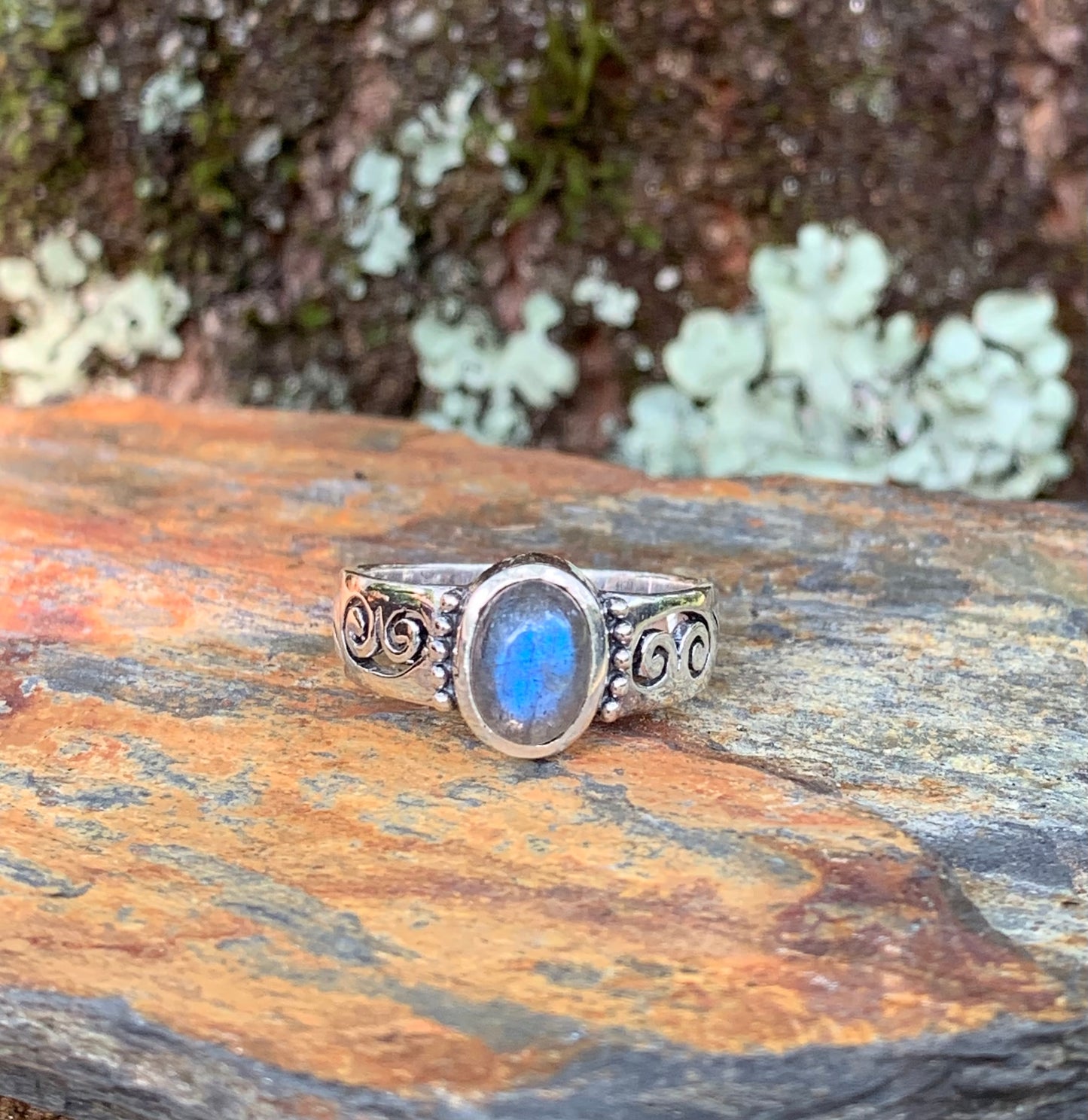 Bague argent labradorite à motifs