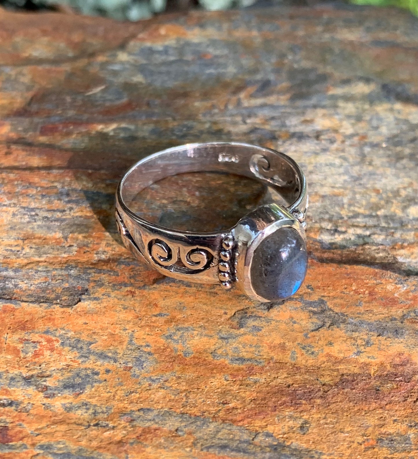 Bague argent labradorite à motifs