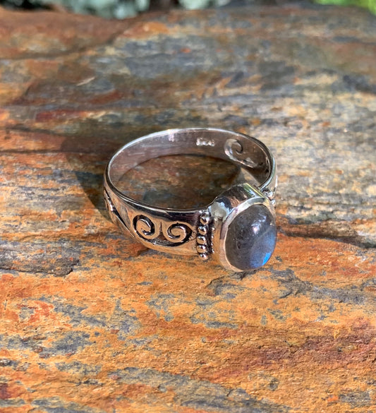 Bague argent labradorite à motifs