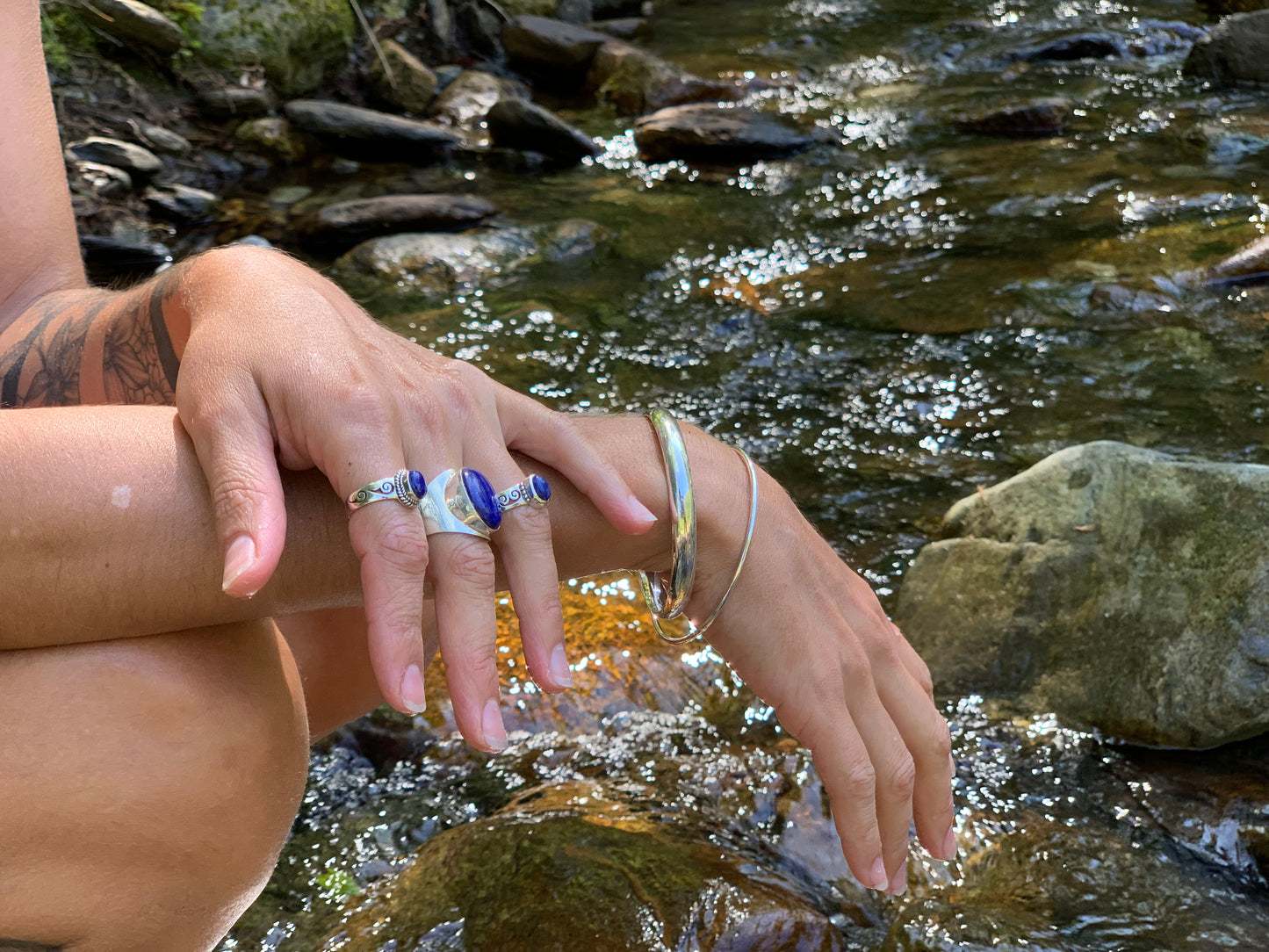 Bague argent lapis-lazuli à motifs