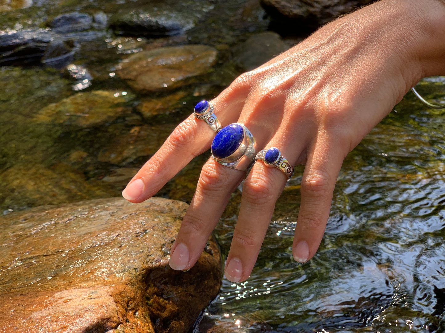 Bague argent lapis-lazuli à motifs