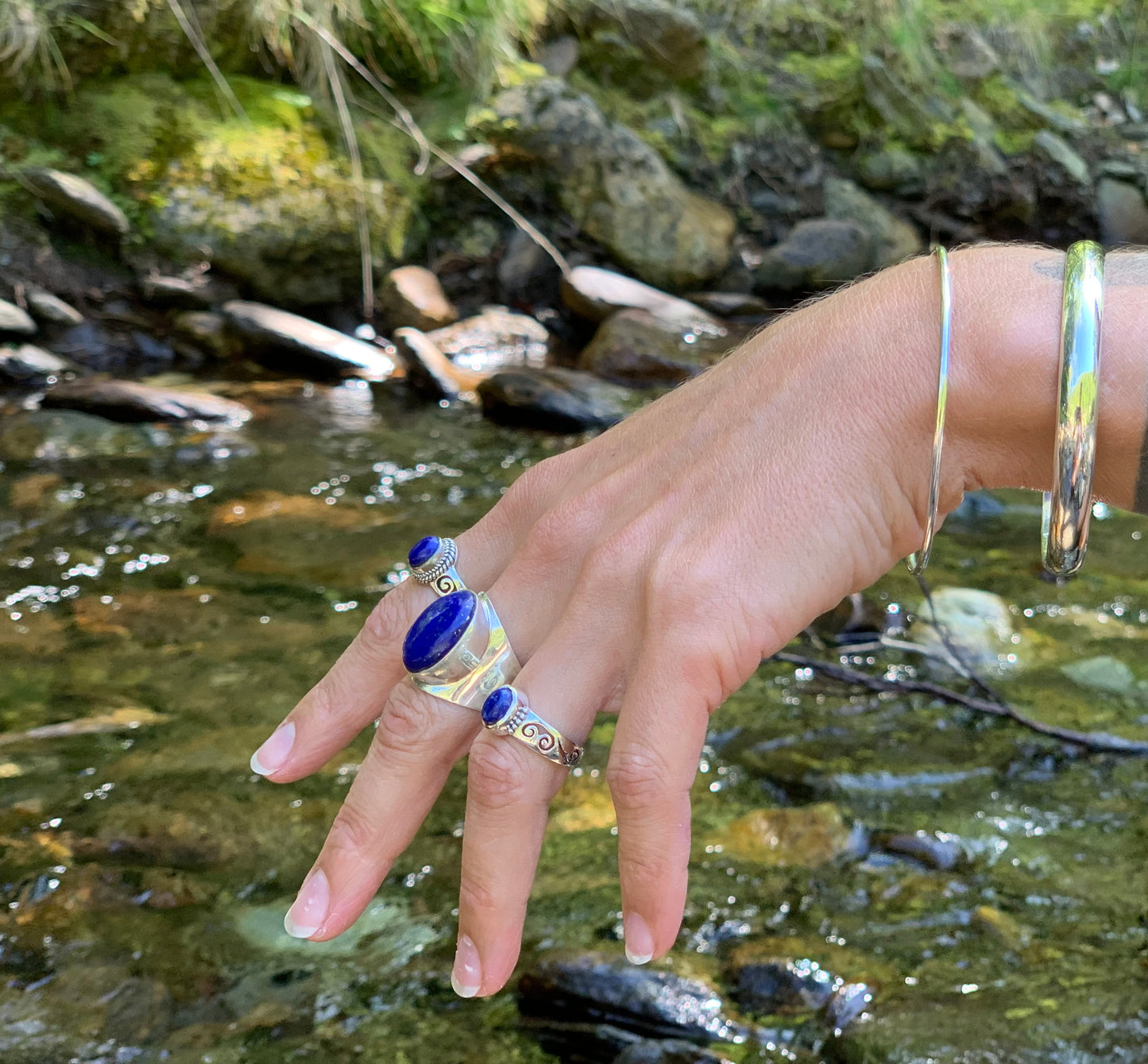 Bague argent lapis-lazuli à motifs