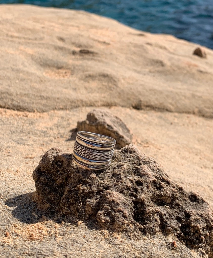 Bague en argent vieilli tressée