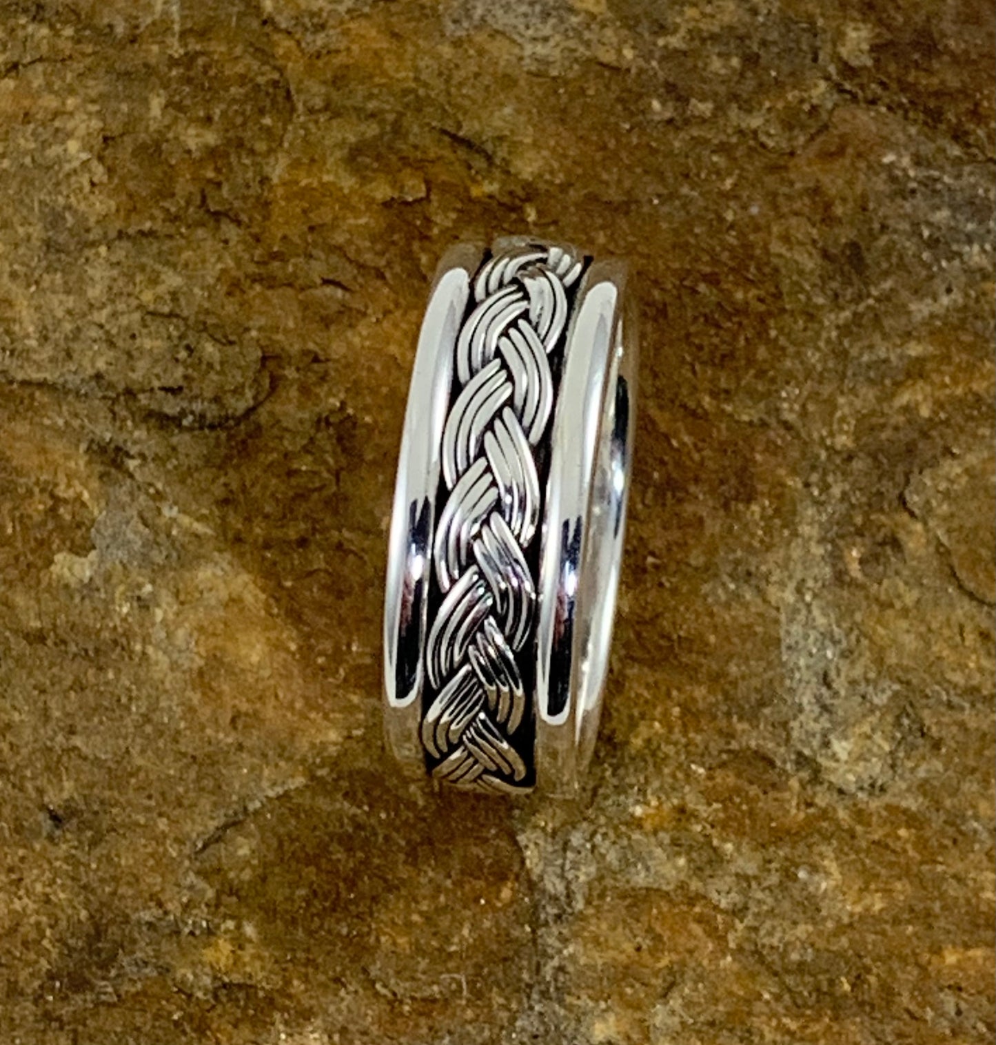 Bague Argent Vieilli Tressée Homme