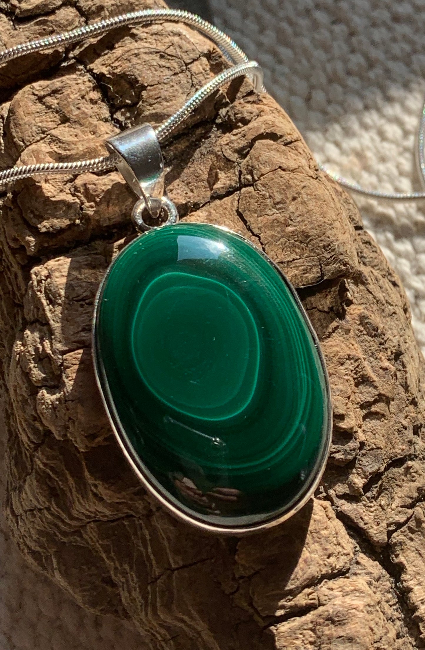 Pendentif malachite et argent massif oval