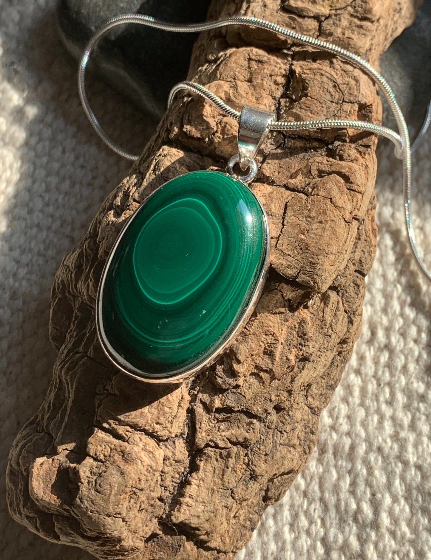 Pendentif malachite et argent massif oval